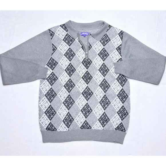 FuckingAwesome FA 1/4 Zip Knit Polo Sweater Men's Large Grey Argyle Logo Patter